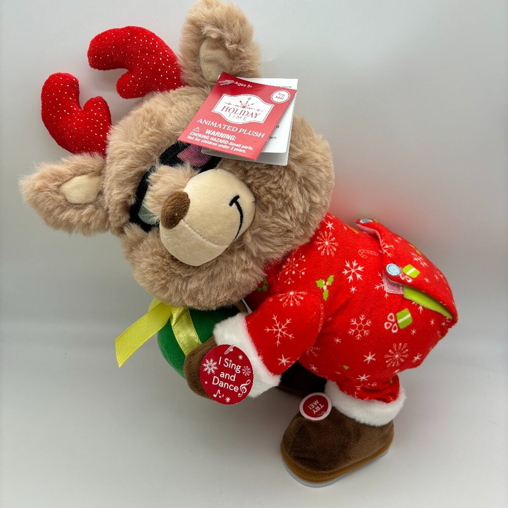 Holiday Time 12" Animated Musical Reindeer in Pajamas Christmas Plush 2025 NWT
